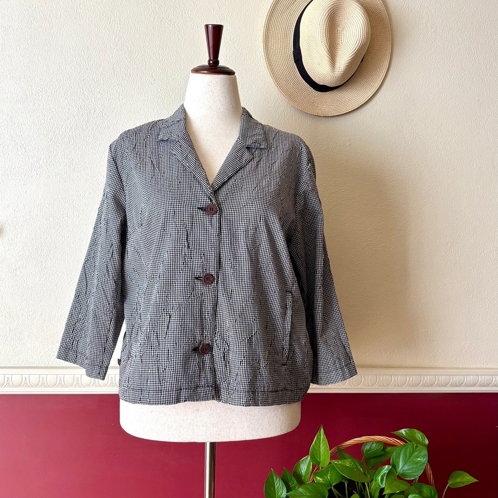 Vintage Democracy Black & White Gingham Button Front Jacket Top M Made in USA